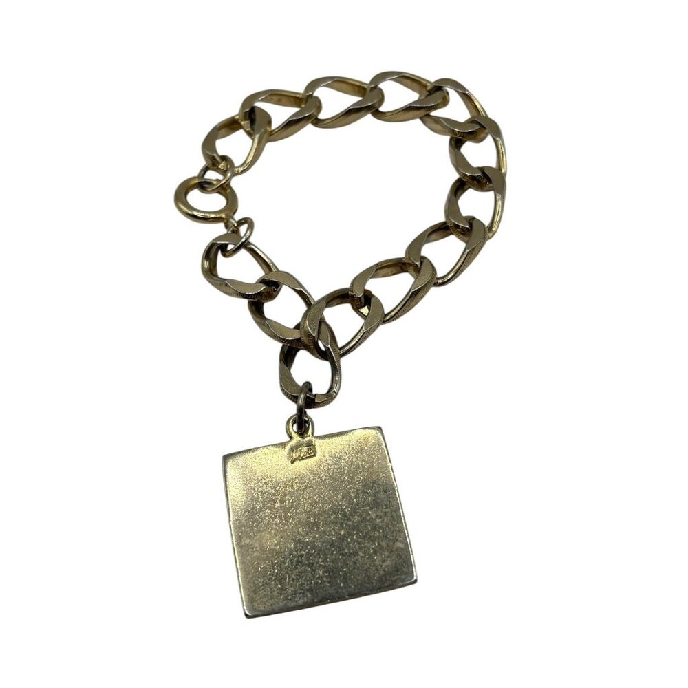 Coro Pegasus Blank Gold Tone Square Charm On Germany Chain Link Bracelet MCM VTG